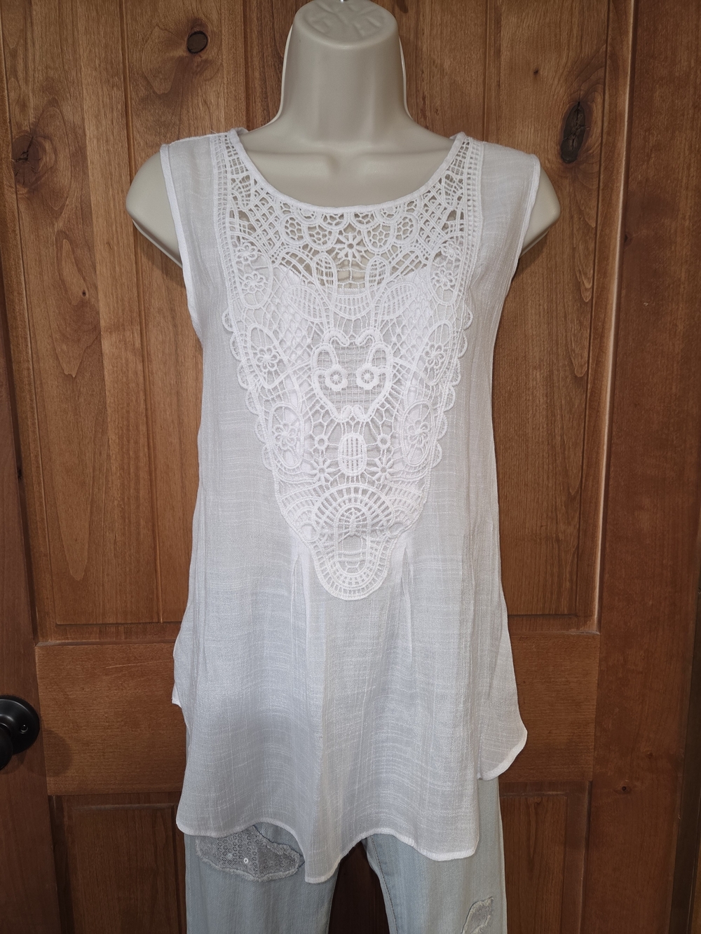 new directions White Crochet Front Tank Top